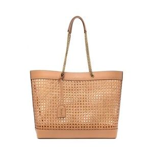 NEW YSL Saint Laurent E W shopping bag in woven cane and leather